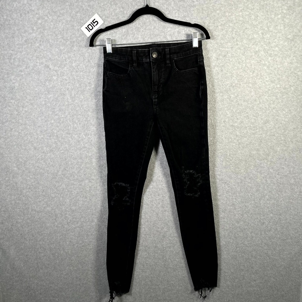 American Eagle Outfitters The Dream Jeans Womens 2 Black Distressed Frayed Hem